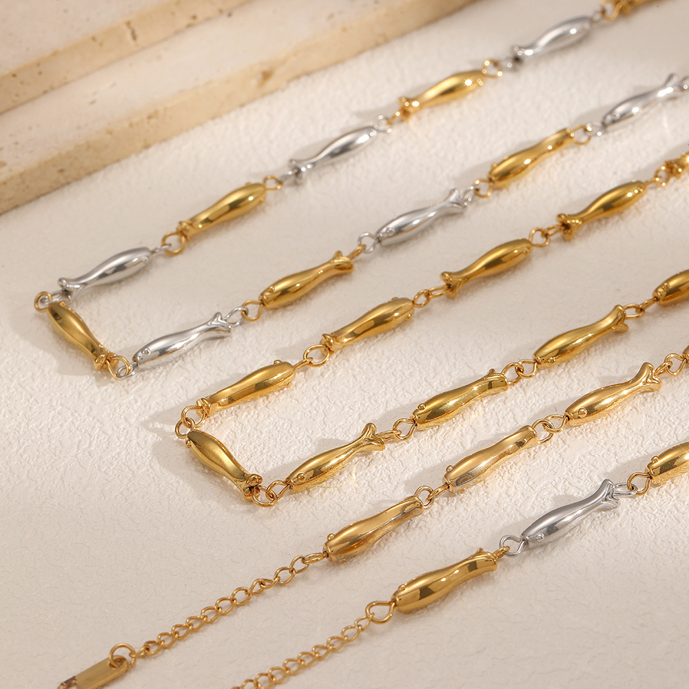 Stainless Steel 18K Gold Plated Titanium Necklace Jewelry Set Min Bracelet