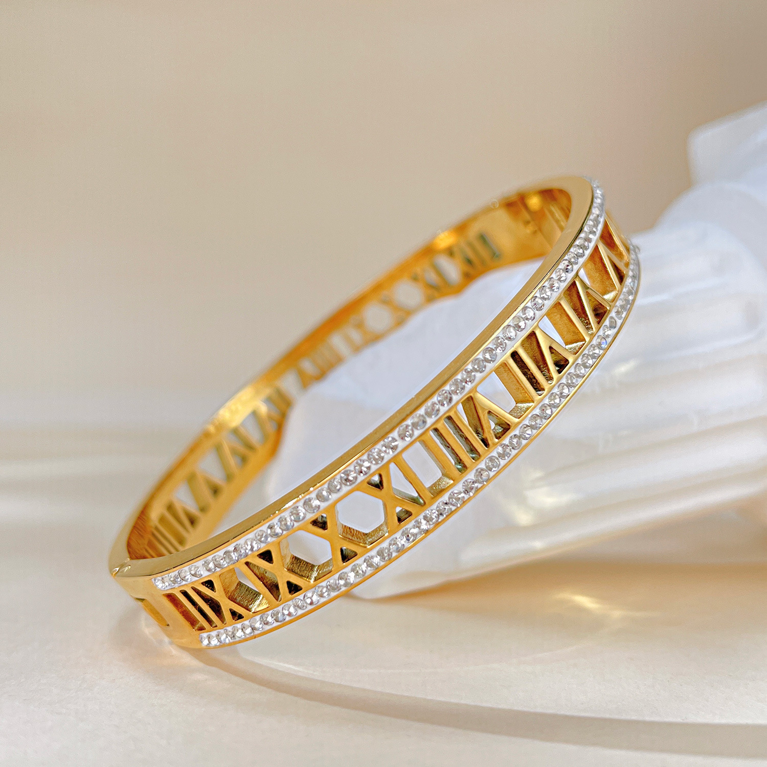 Stainless Steel Hollow Zircon Bracelet - view 2