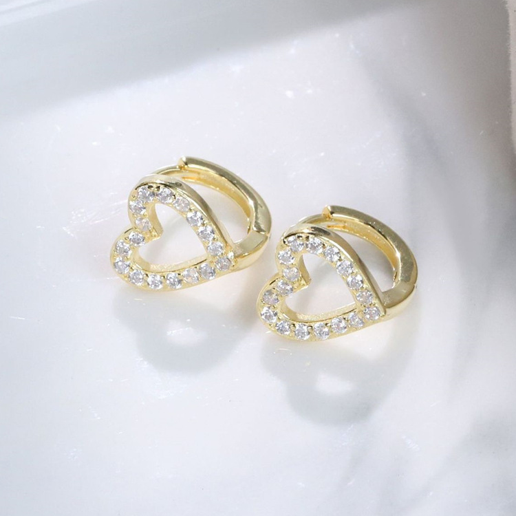 925 Silver Studs European & American Style Zircon Heart Earrings thumbnail 3