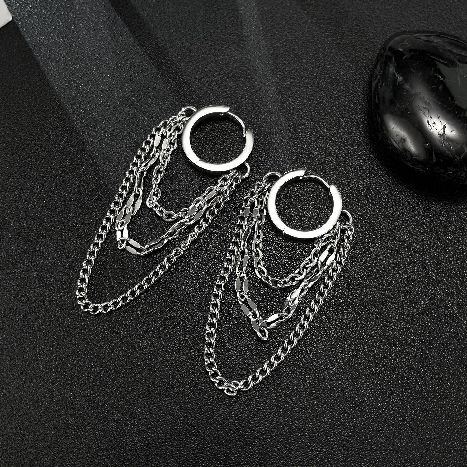 Stainless Steel Titanium Studs European & American Style Tassel Earrings - view 2