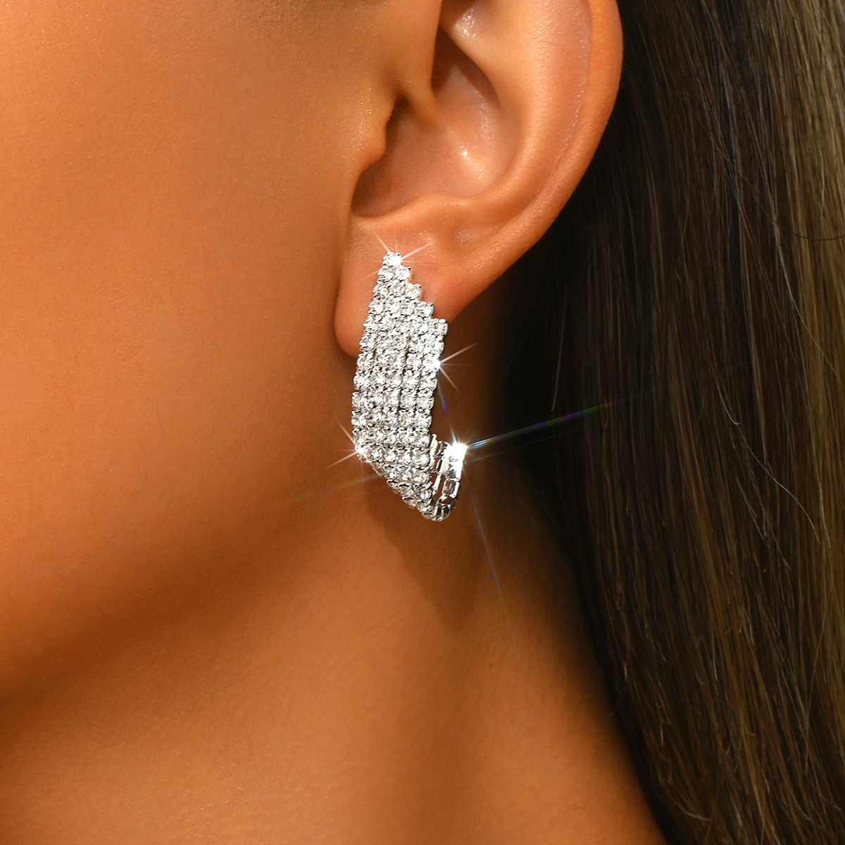 Studs Geometric Zircon Earrings - view 2