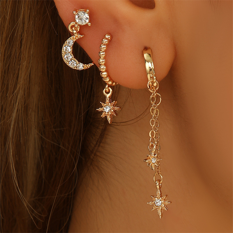 Studs Jewelry Set European & American Style Zircon Tassel Star Earrings