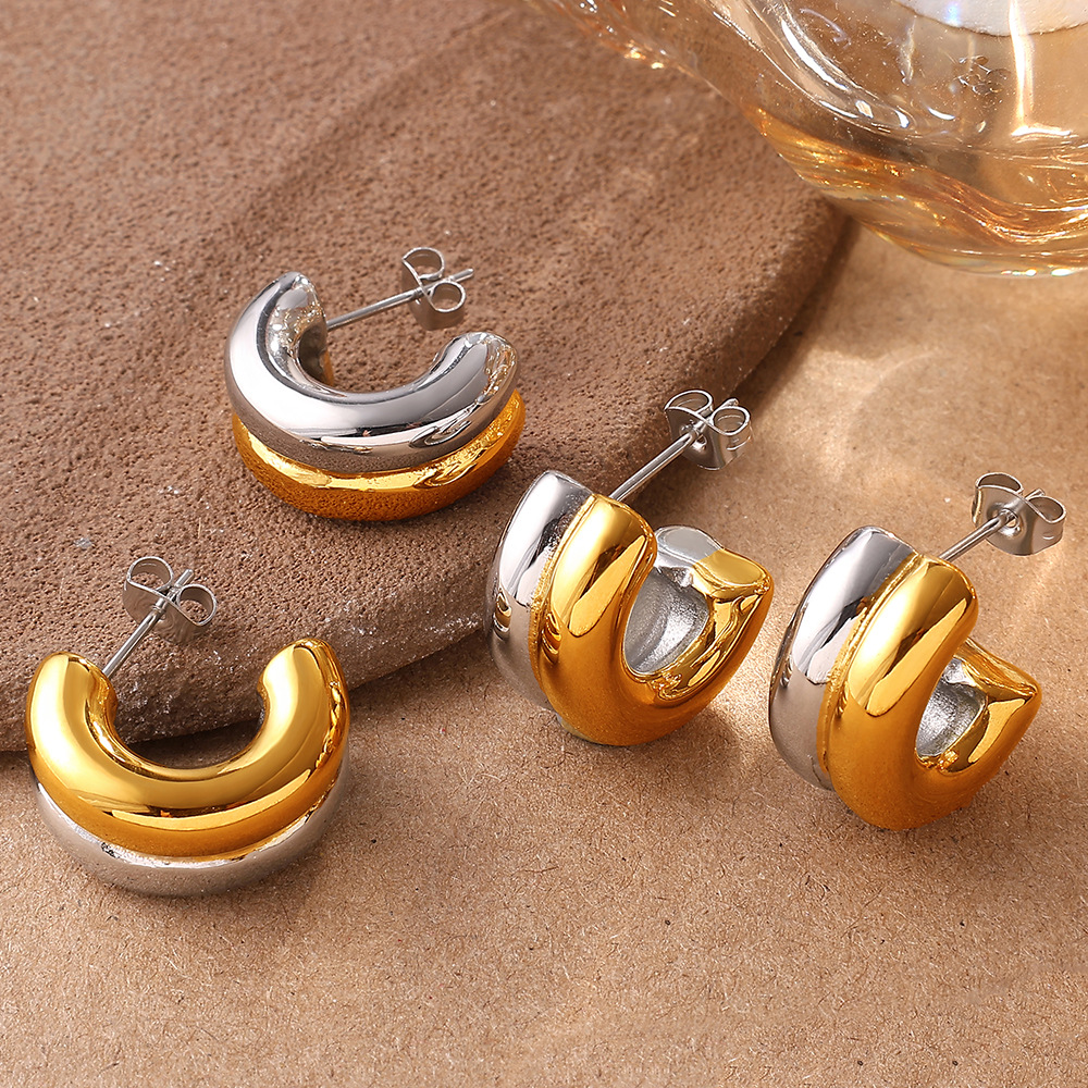 Stainless Steel 18K Gold Plated Geometric European & Americ Earrings - view 2