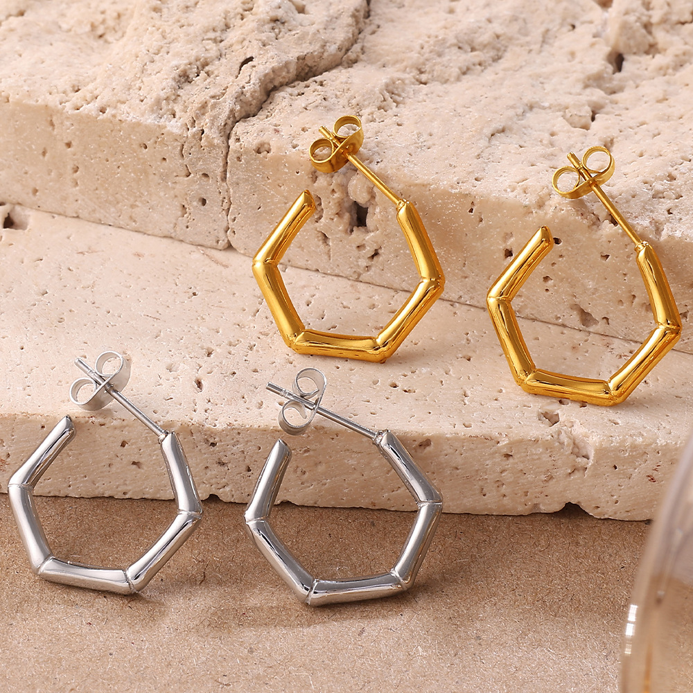 Stainless Steel 18K Gold Plated Geometric European & Americ Earrings thumbnail 3