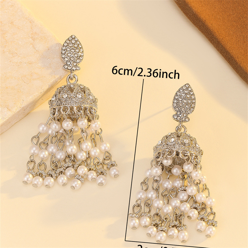 Premium Vintage Unique Exaggerated French Style Pearl Tassel Earrings thumbnail 3