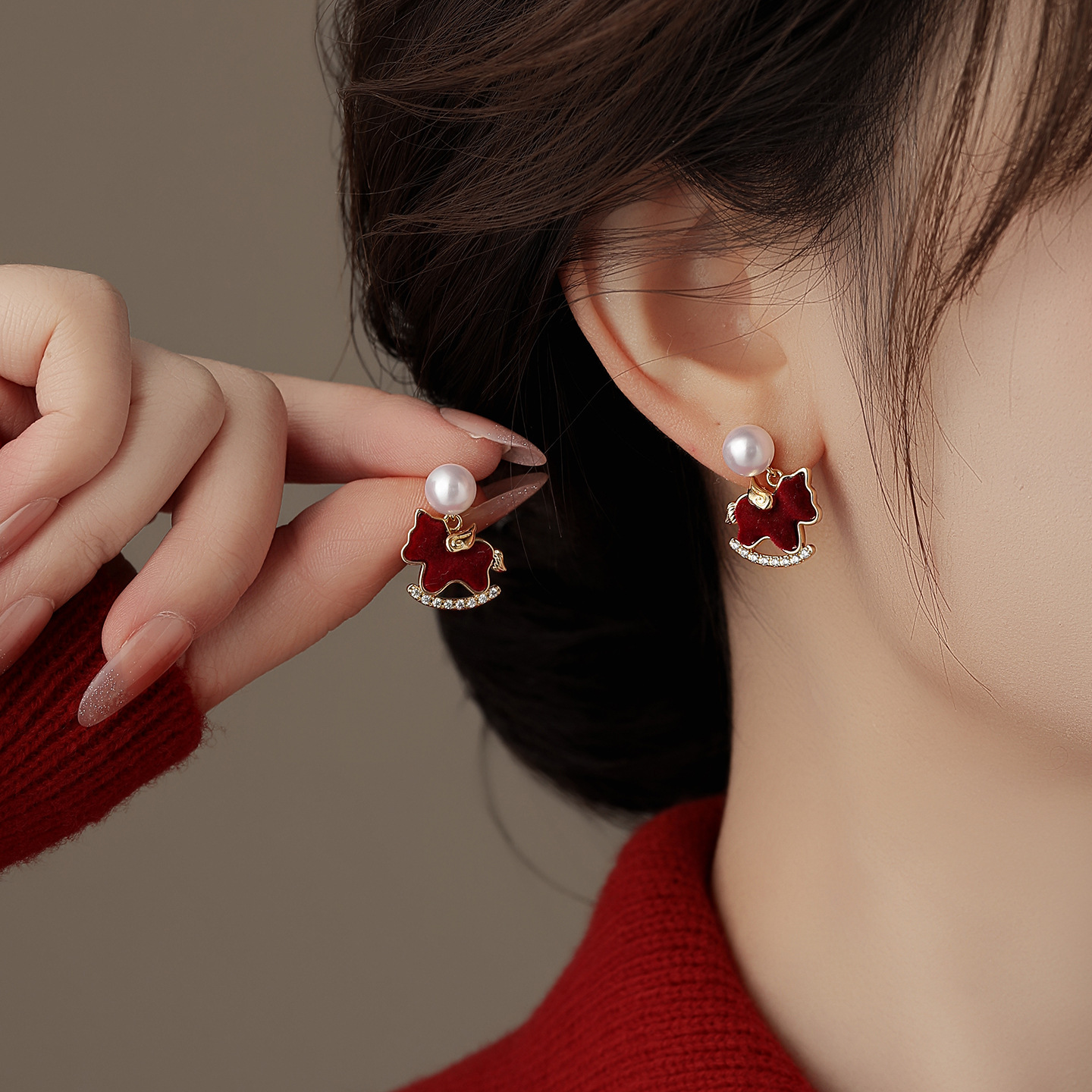 Studs Vintage Luxury Zircon Red Earrings thumbnail 3