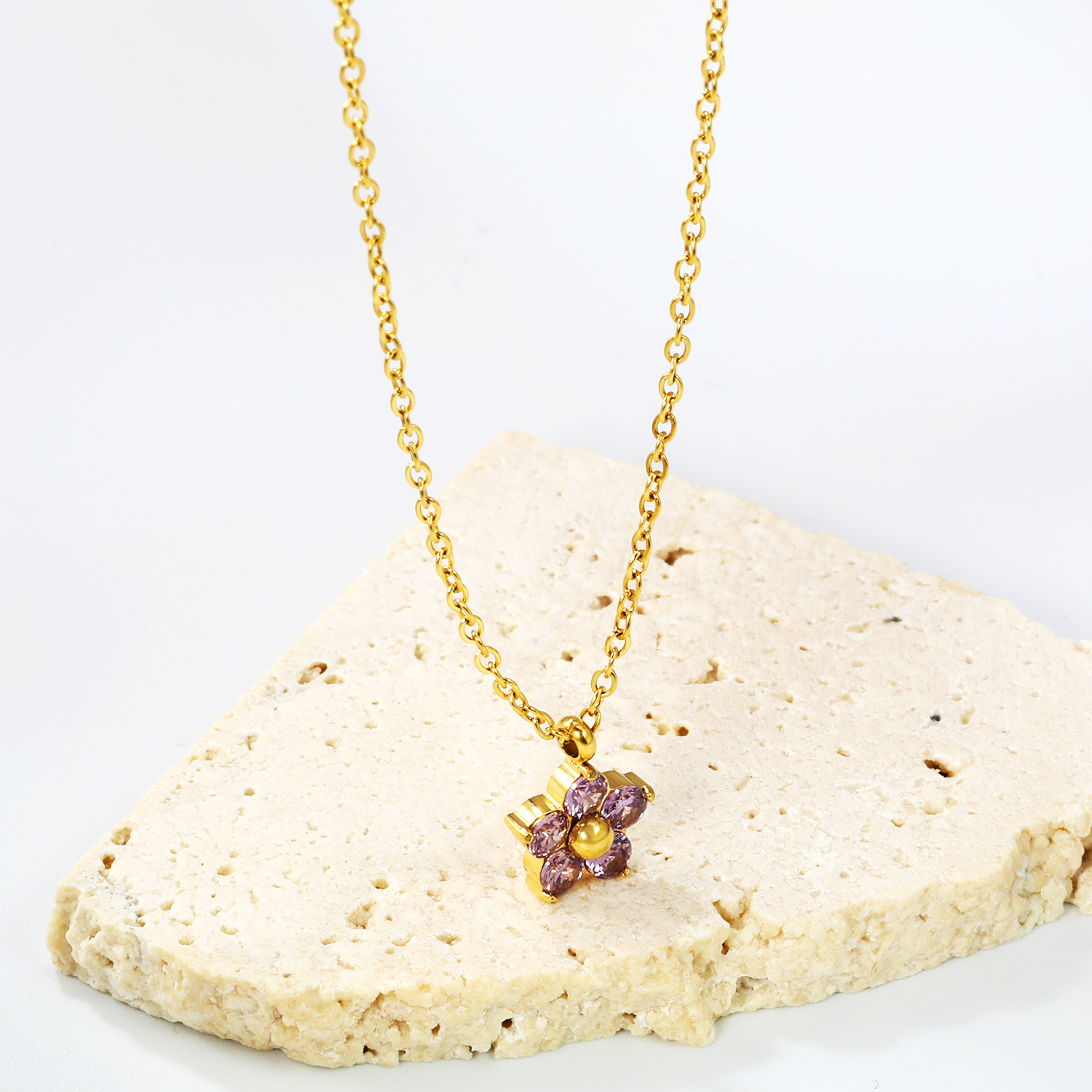 Instagram Style 18K Gold Plated Necklace European & American Zircon Flower Earrings thumbnail 4