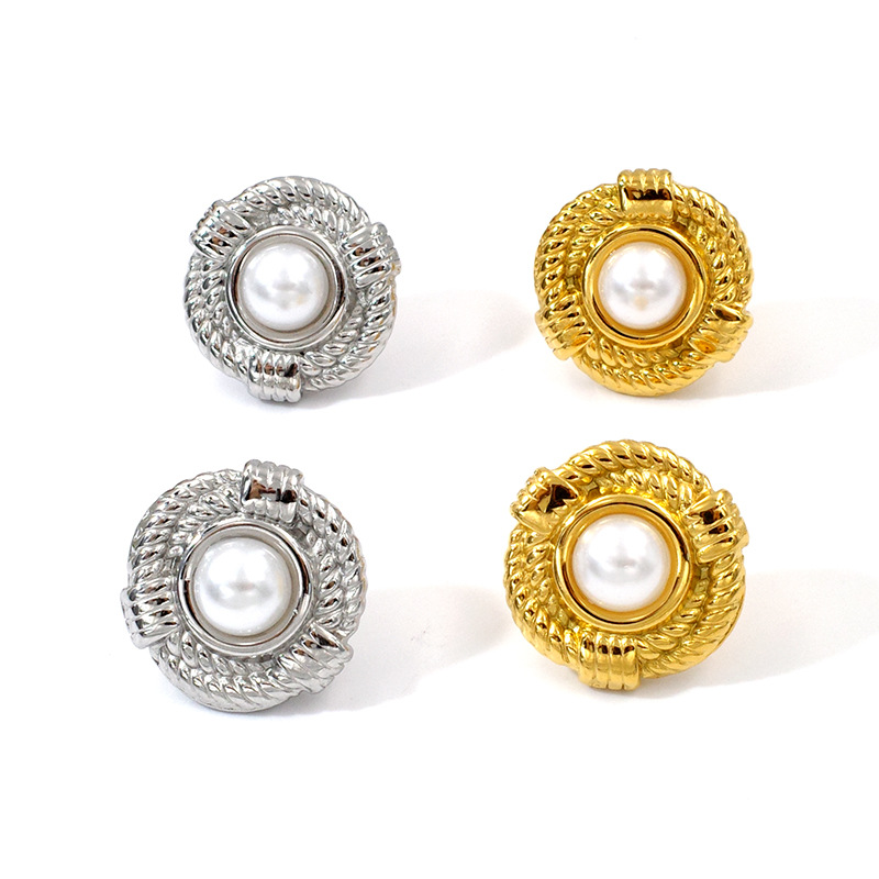 Irregular Titanium Steel Gold Plated Studs Geometric Pearl Earrings thumbnail 4