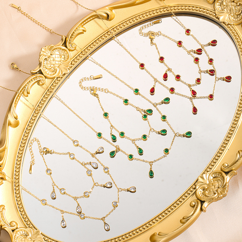 Stainless Steel Premium Titanium Jewelry Set Luxury Zircon Tassel Necklace