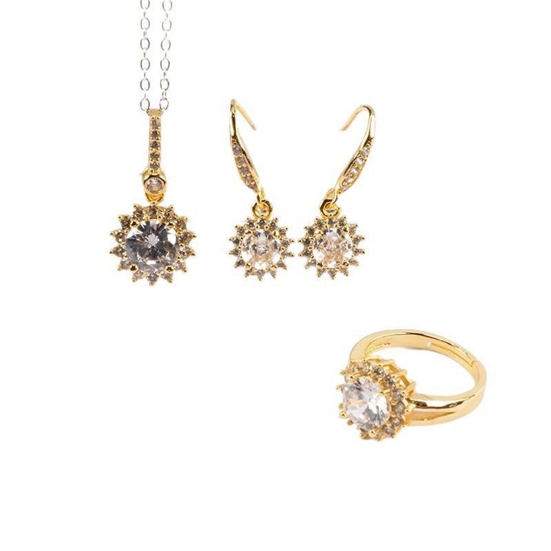 3-Piece Set Ring Earrings Jewelry Zircon Necklace