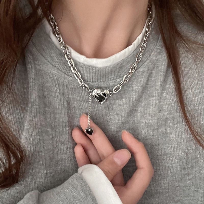 Titanium Steel Unique Zircon Heart Necklace