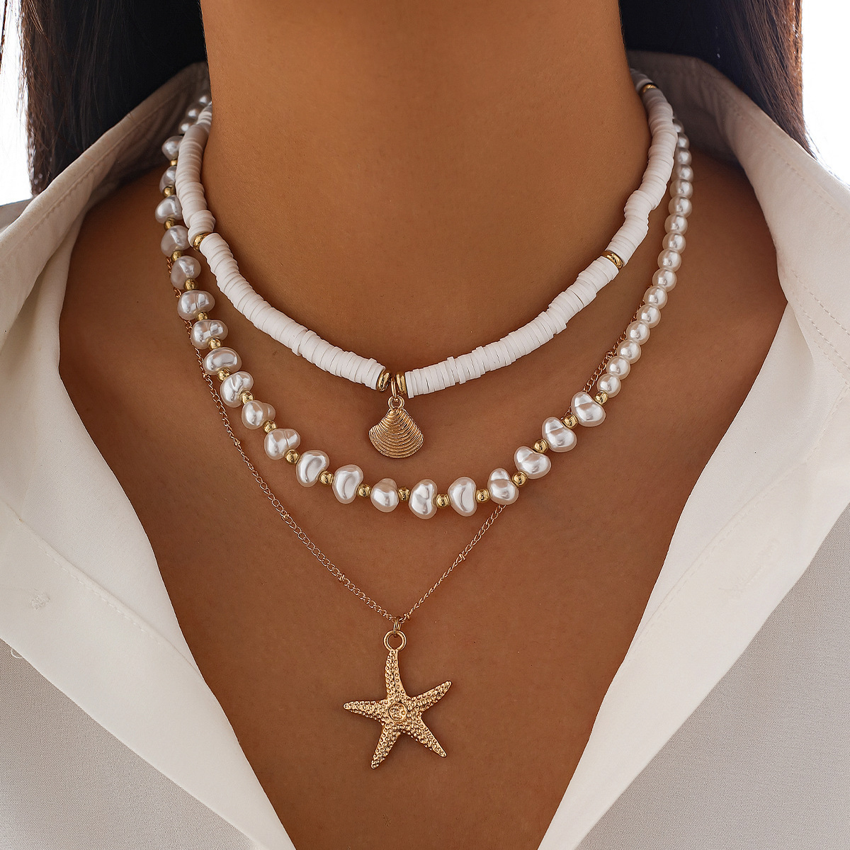 Irregular European & American Style Pearl Star Necklace - view 2
