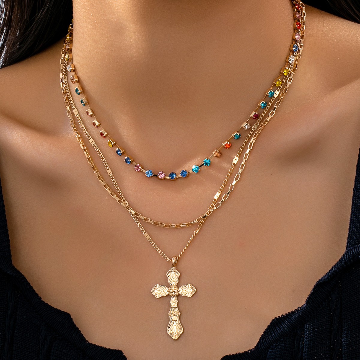 Cross European & American Style Crystal Necklace