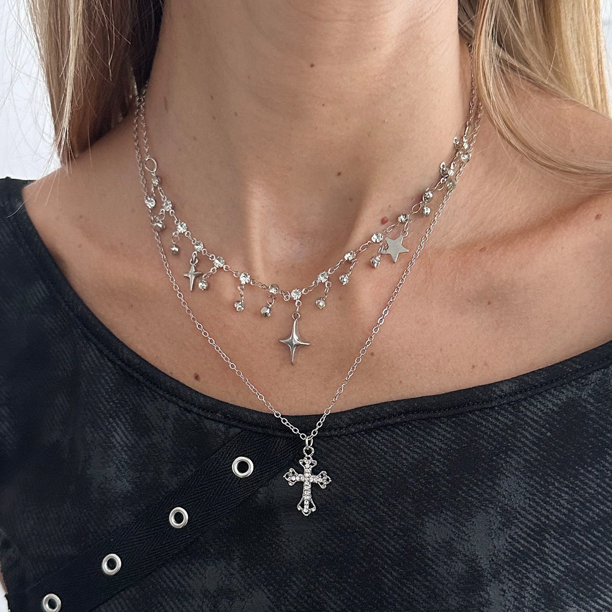 Cross Minimalist European & American Style Crystal Star Necklace