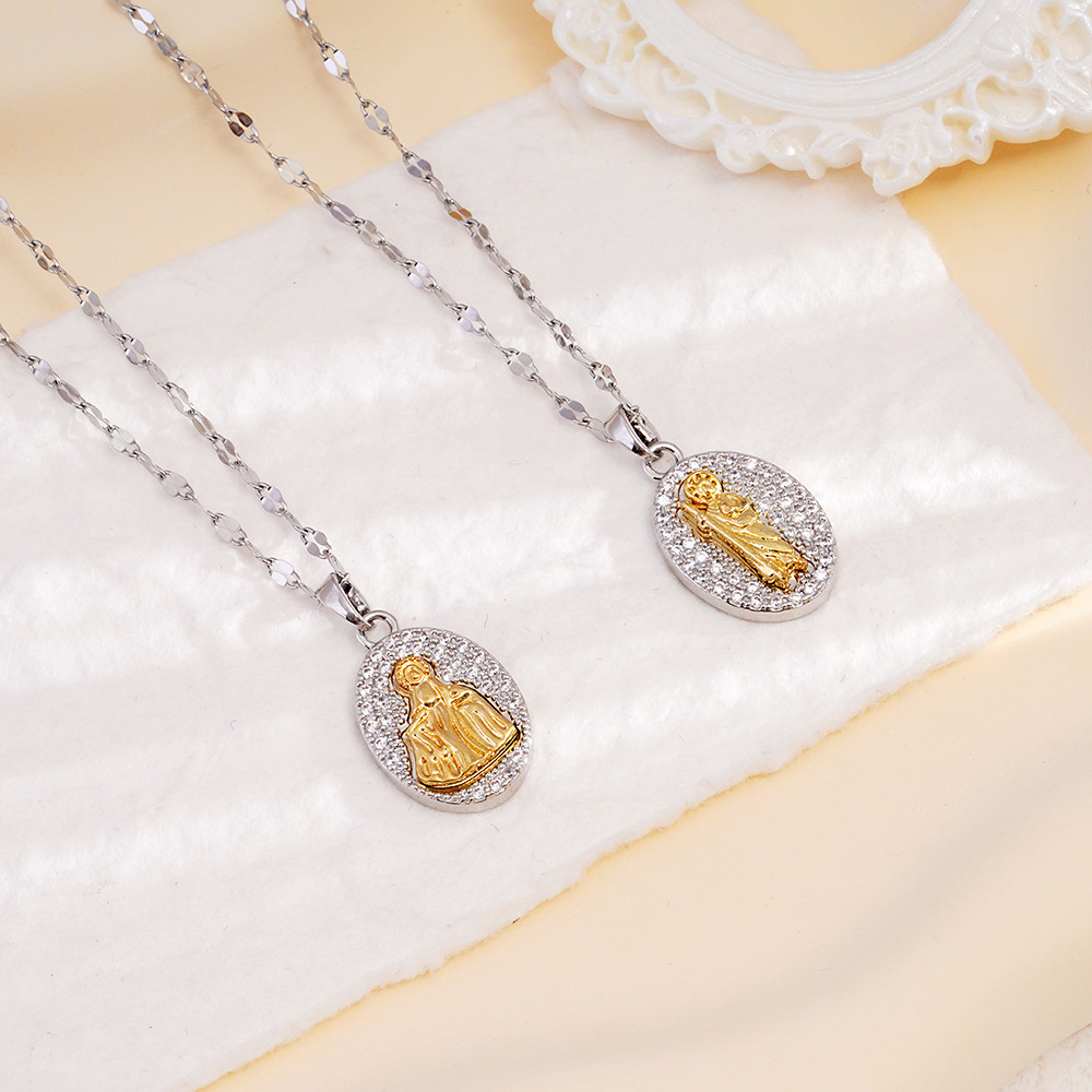 Stainless Steel Minimalist European & American Style Zircon Necklace thumbnail 4