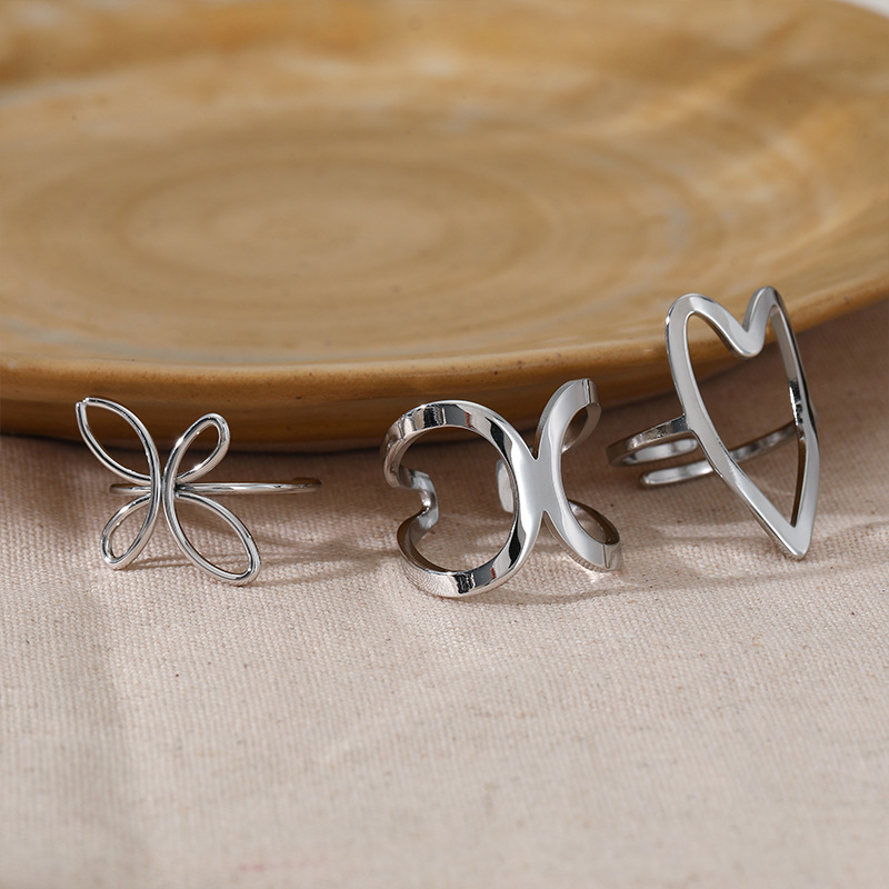 Stainless Steel Geometric Minimalist Heart Butterfly Ring thumbnail 3