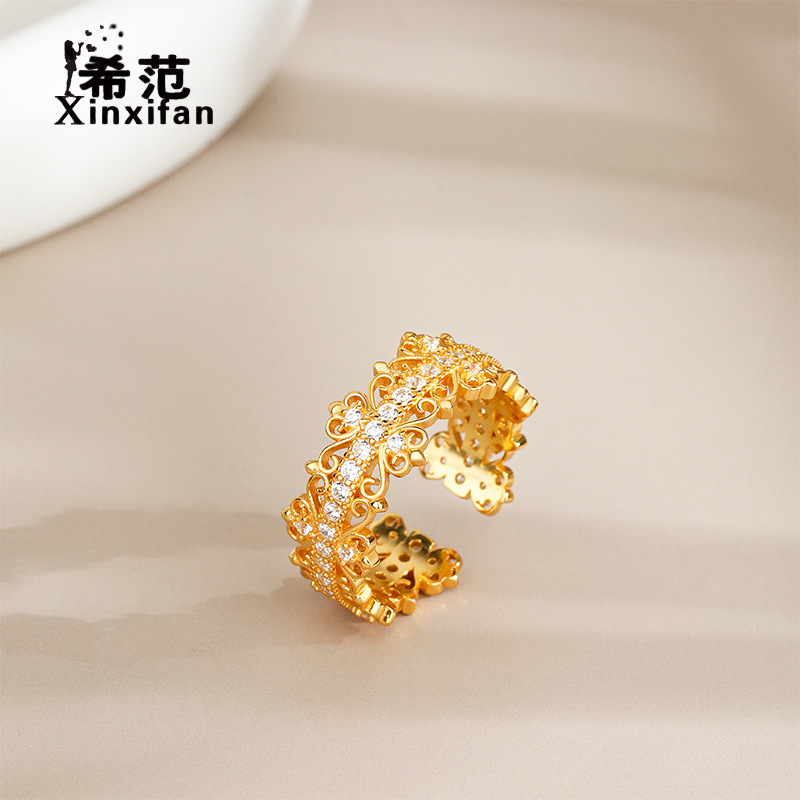 925 Silver Sterling Hollow Vintage Luxury French Style Ring