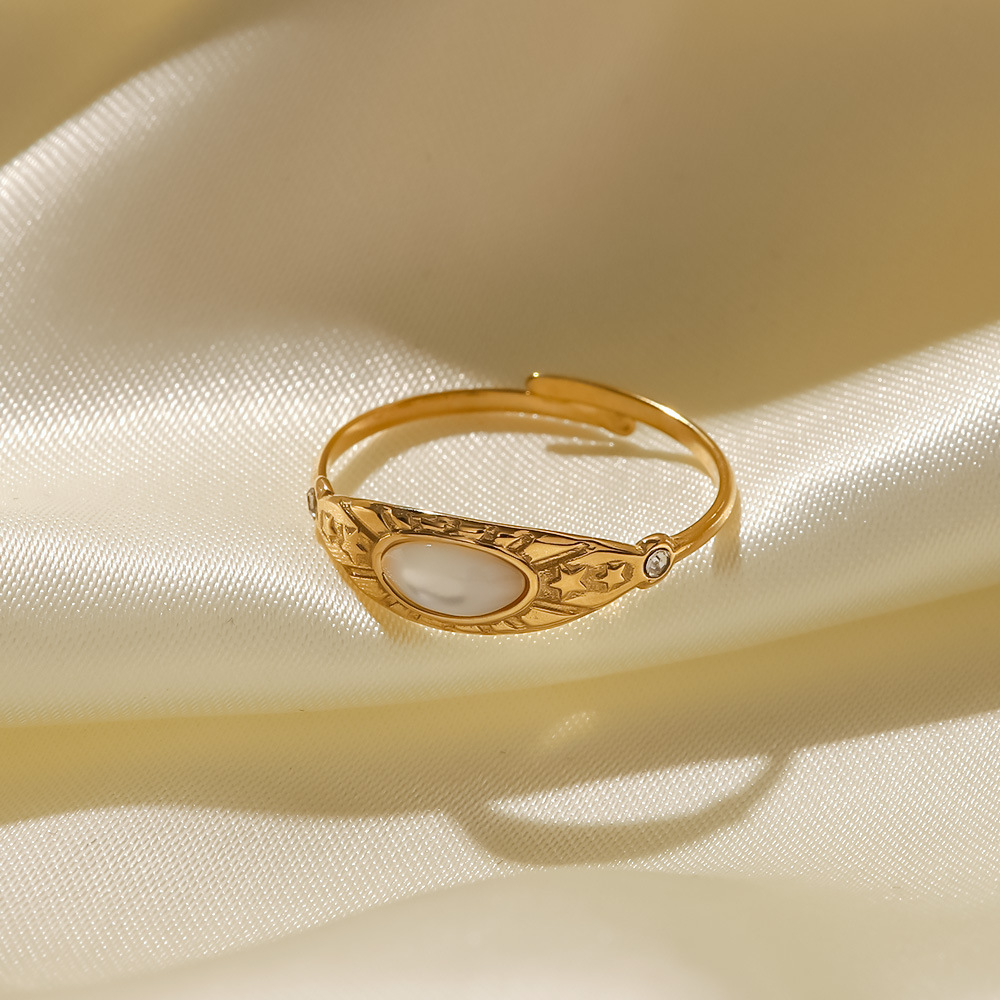 Stainless Steel Premium Titanium Open Vintage French Style Zircon Sta Ring thumbnail 4