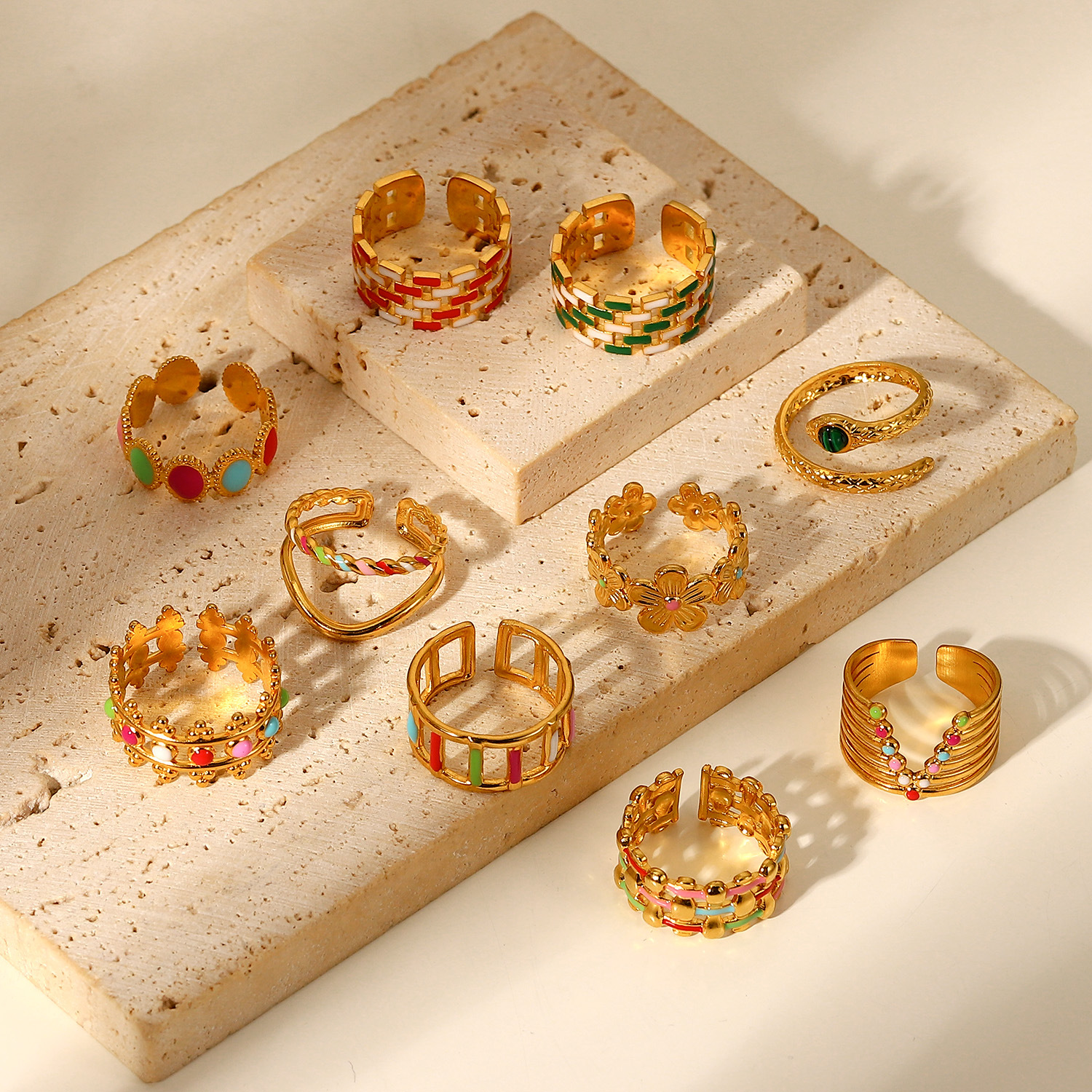 Instagram Style Stainless Steel 18K Gold Plated Geometric Ring thumbnail 3