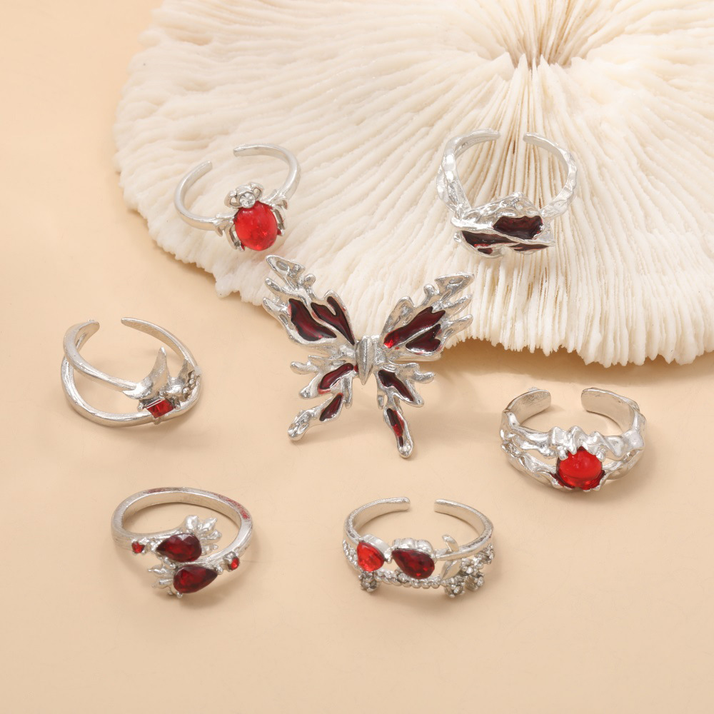Jewelry Set Exaggerated Heart Butterfly Red Ring thumbnail 4