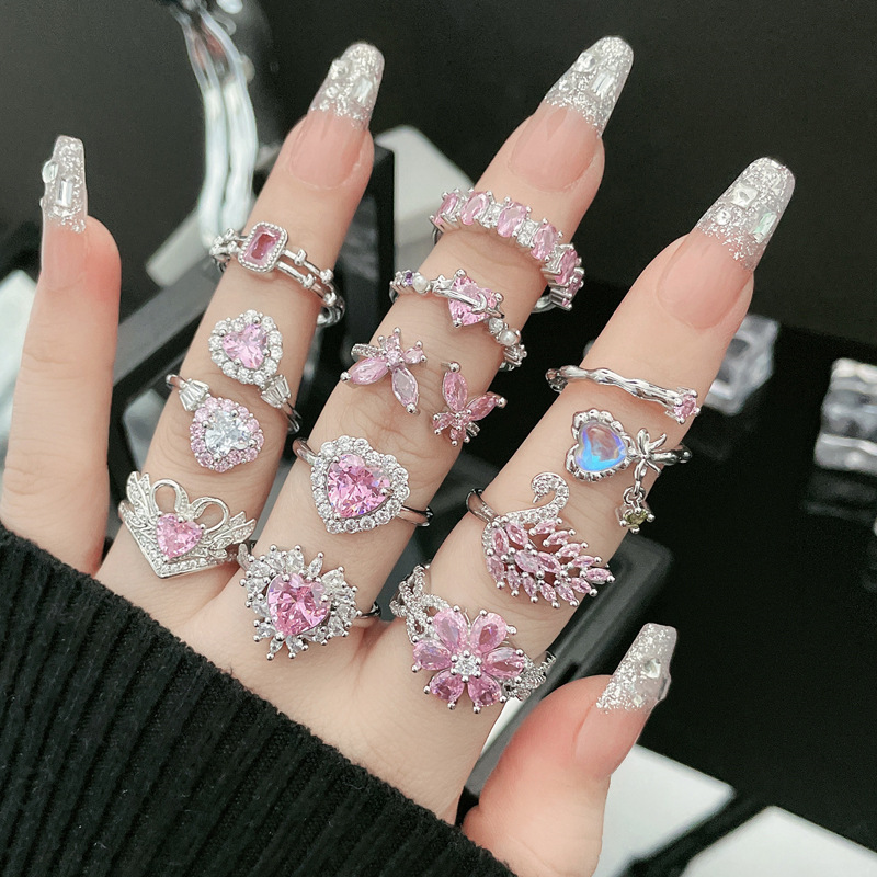 Premium Open Luxury Flower Heart Butterfly Ring - view 2