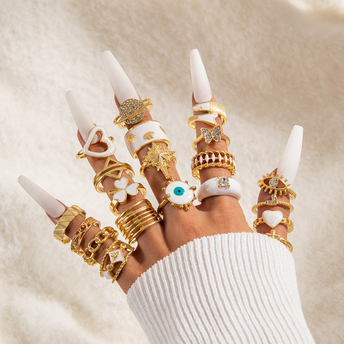 Alloy Jewelry Set Hollow Geometric Vintage European & American Style Pearl Ring thumbnail 4