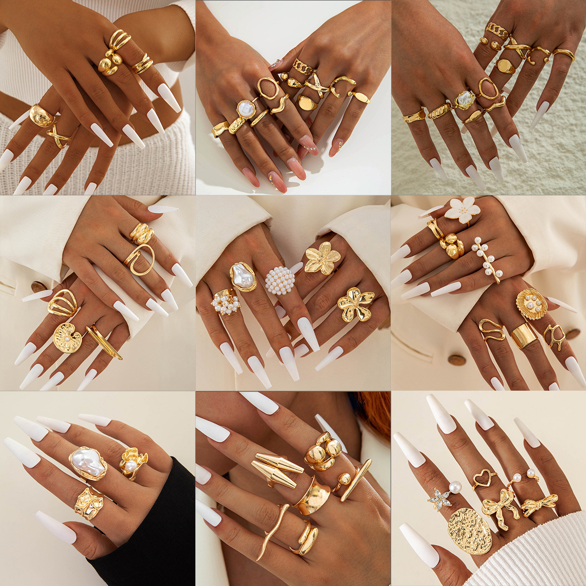 Irregular Jewelry Set Geometric Vintage European & American Style Pearl Ring