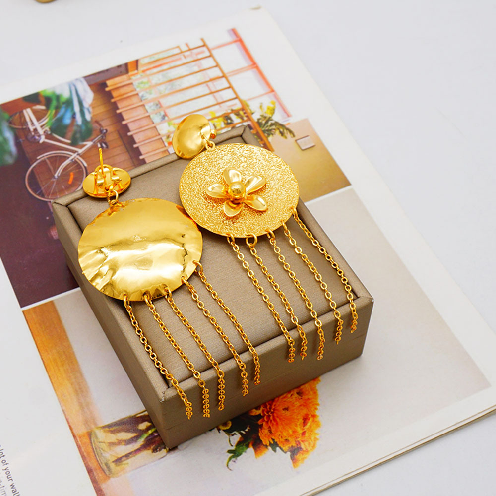 18K Gold Plated Ring Necklace Earrings Bracelet Tassel W Jewelry Set - view 2