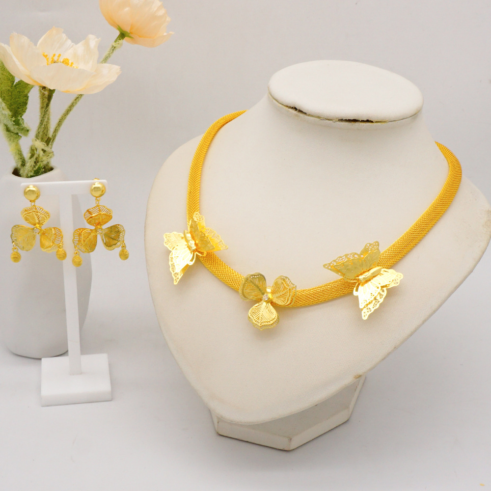 24K Gold Plated Necklace Earrings Middle East Af Jewelry Set - view 2