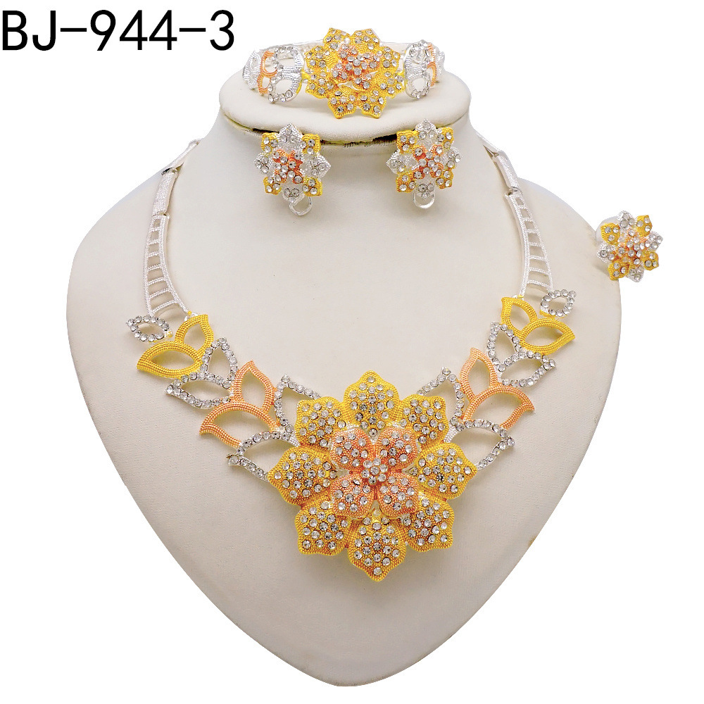 Gold Plated Ring Necklace Earrings Bracelet Crystal Flower Wedding A Jewelry Set - view 2