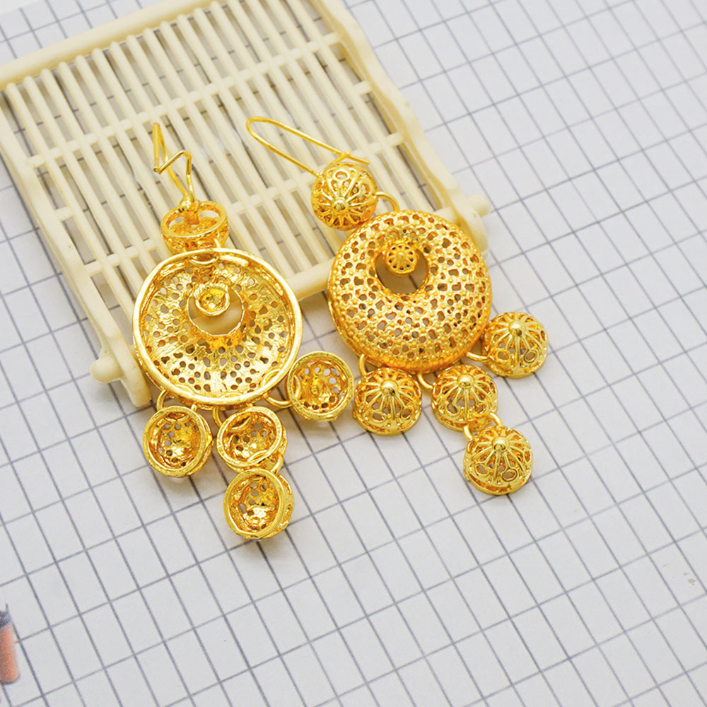 24K Gold Plated Ring Necklace Earrings Bracelet Middle East Jewelry Set thumbnail 3