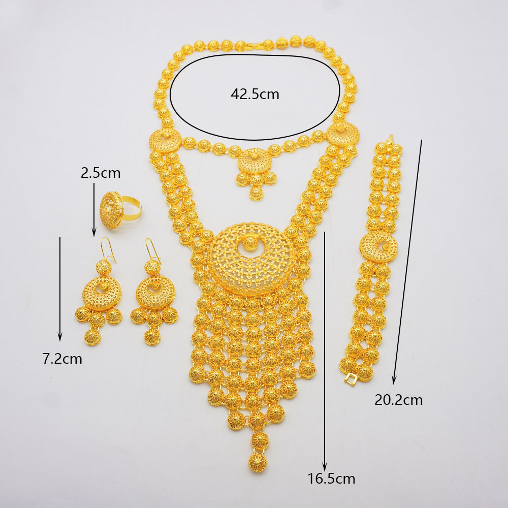 24K Gold Plated Ring Necklace Earrings Bracelet Middle East Jewelry Set thumbnail 5