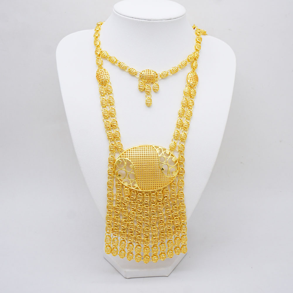 24K Gold Plated Ring Necklace Earrings Bracelet Tassel Middle East Jewelry Set - view 2