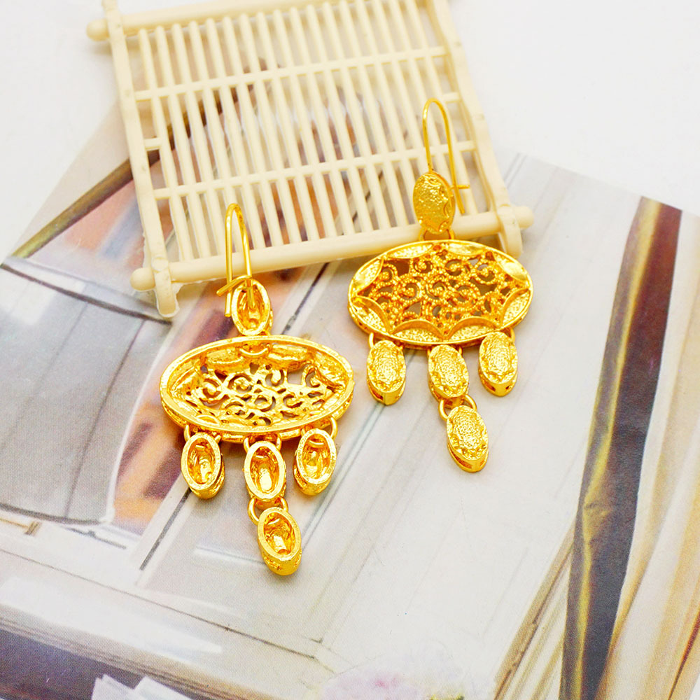 24K Gold Plated Ring Necklace Earrings Bracelet Tassel Middle East Jewelry Set thumbnail 7