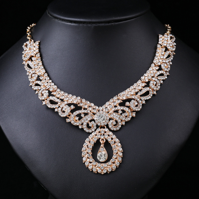 3-Piece Necklace Vintage Exaggerated Crystal Banquet Formal Dres Jewelry Set thumbnail 3