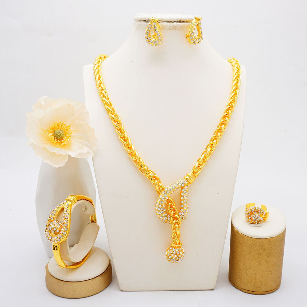 4-Piece Gold Plated Ring Necklace Earrings Bracelet Jewelry Set thumbnail 5