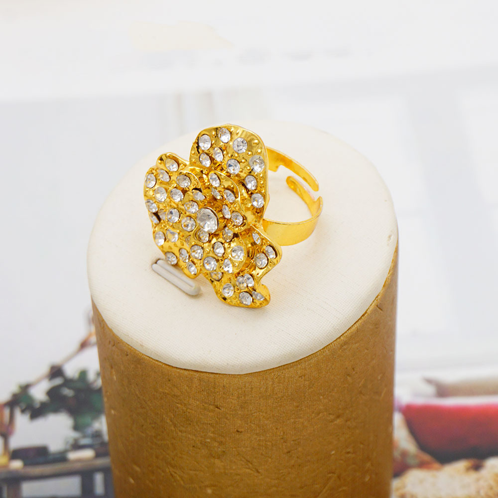 4-Piece Gold Plated Ring Necklace Earrings Bracelet Crystal Flower Jewelry Set thumbnail 3