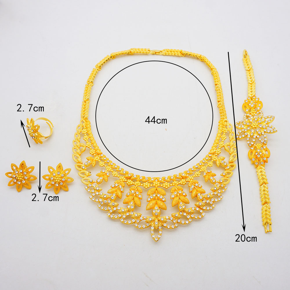 4-Piece Gold Plated Ring Necklace Earrings Bracelet Dubai Jewelry Set thumbnail 5