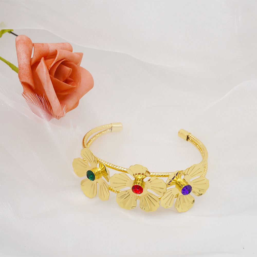 Necklace Earrings Bracelet Flower Bridal African Jewelry Set thumbnail 4