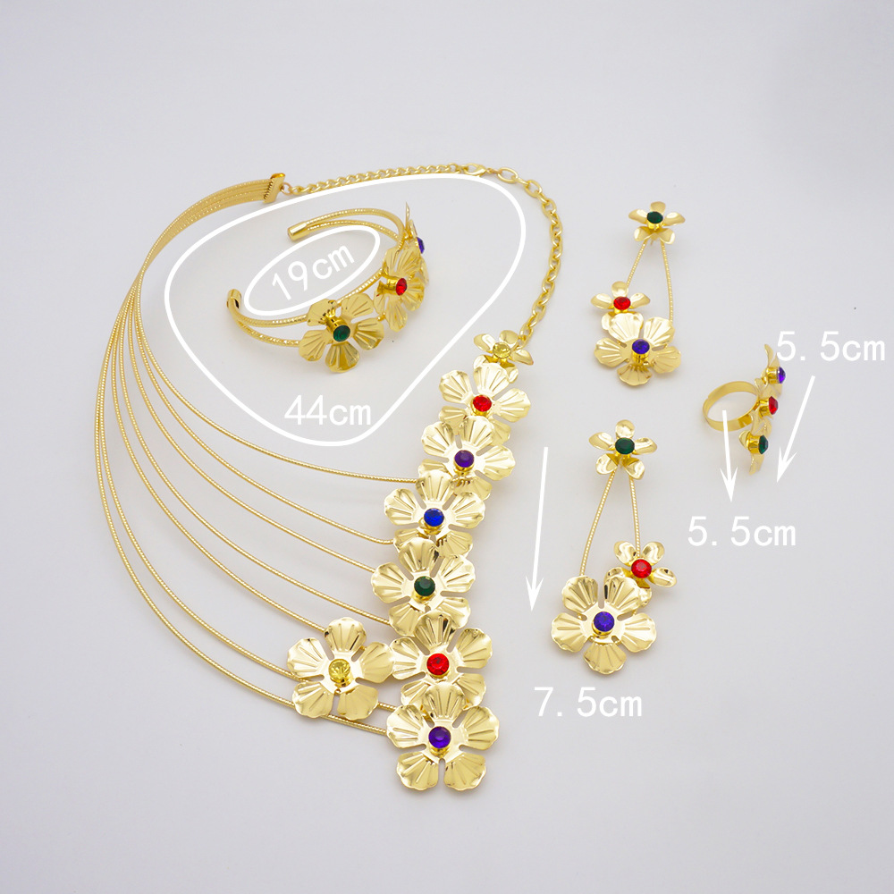 Necklace Earrings Bracelet Flower Bridal African Jewelry Set thumbnail 5