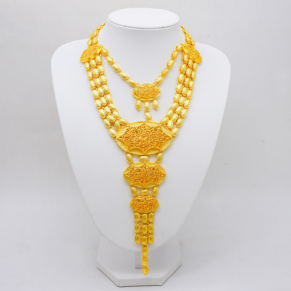 24K Gold Plated Ring Necklace Earrings Bracelet European & American Jewelry Set thumbnail 13