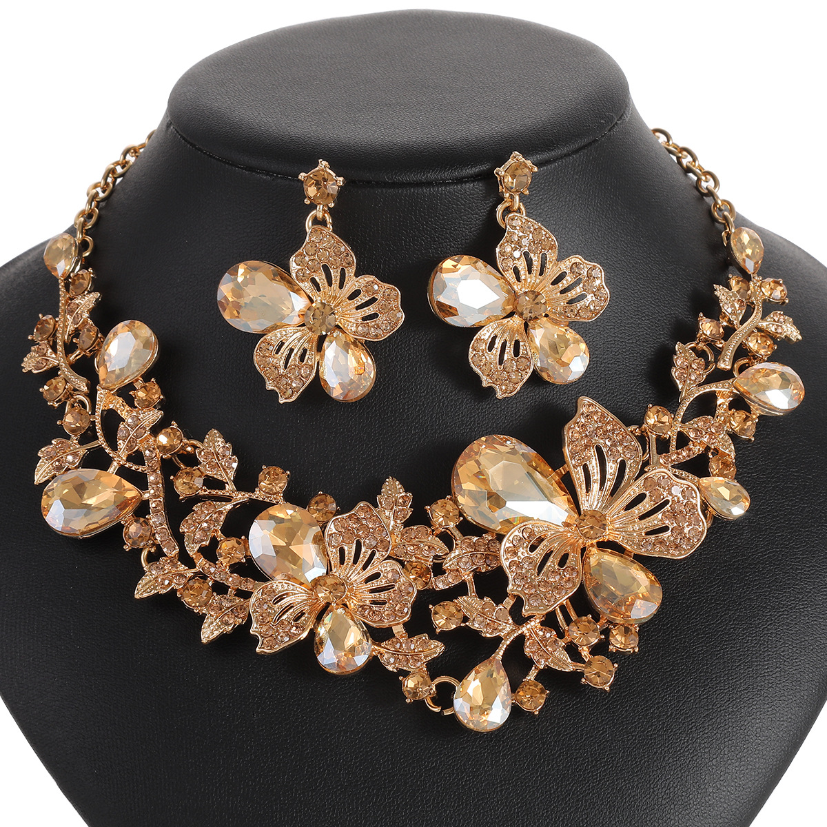 Alloy Necklace Earrings European & American Style Exaggerated Flower Jewelry Set - view 2