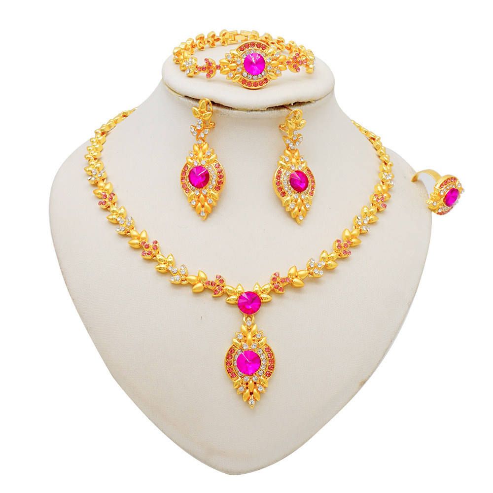 3-Piece Necklace Earrings Bracelet European & American Style Zircon Flower B Jewelry Set - view 2