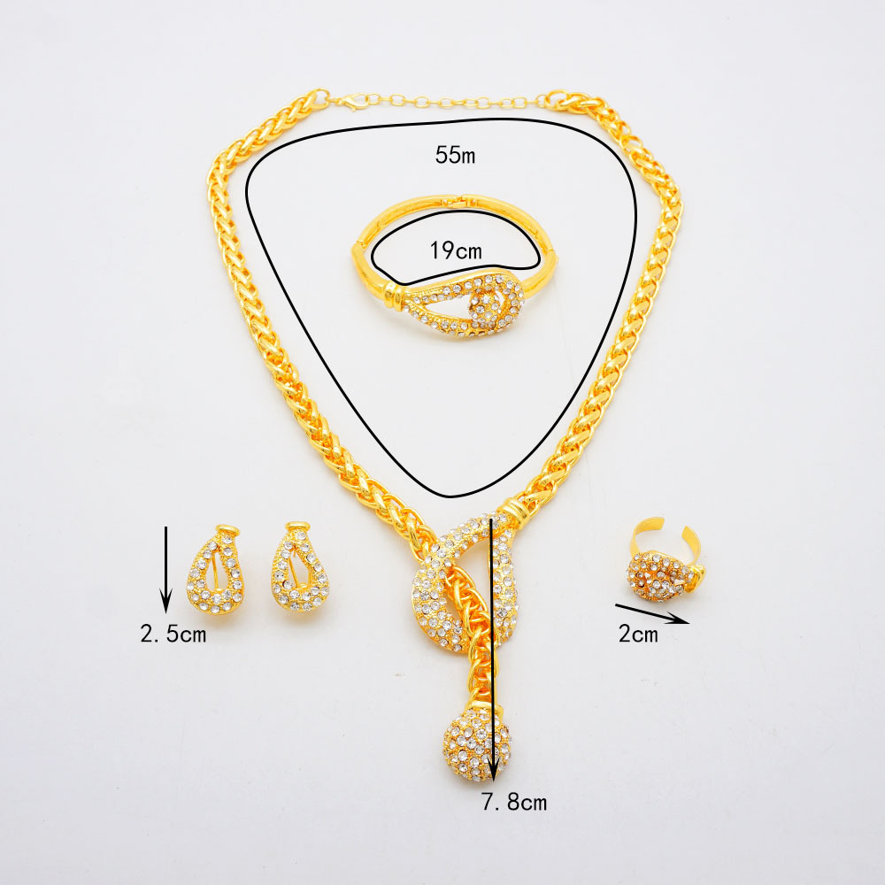 4-Piece Gold Plated Ring Necklace Earrings Bracelet European & American Styl Jewelry Set - view 2