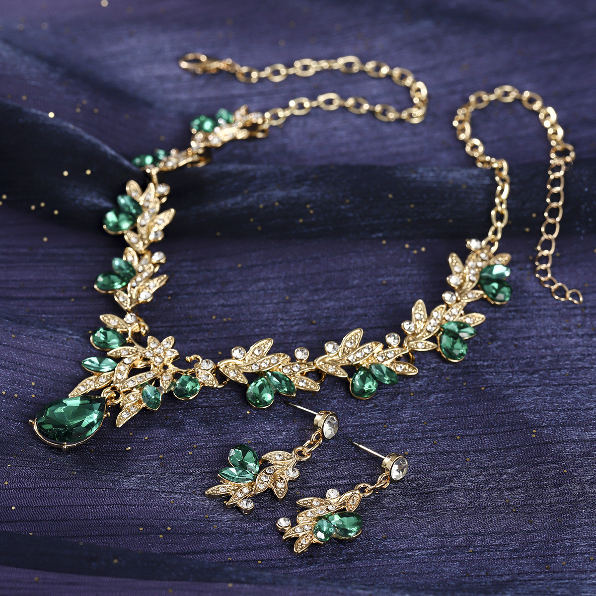 Alloy Necklace Earrings Leaf Banquet Flower Jewelry Set thumbnail 4