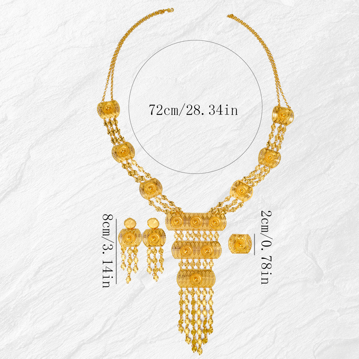 3-Piece Ring Necklace Earrings European & American Style Jewelry Set thumbnail 3