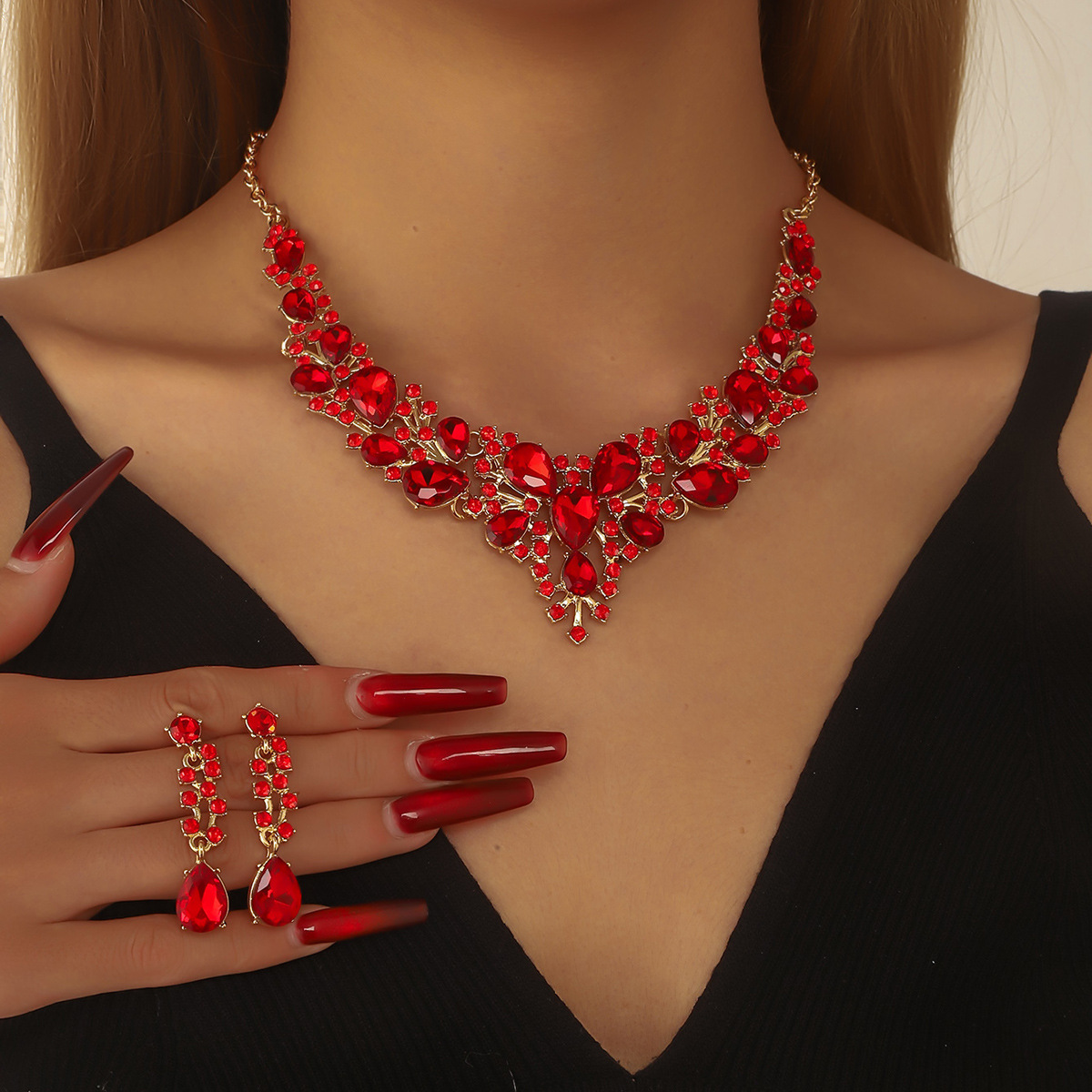 Necklace Earrings European & American Style Crystal Bridal W Jewelry Set