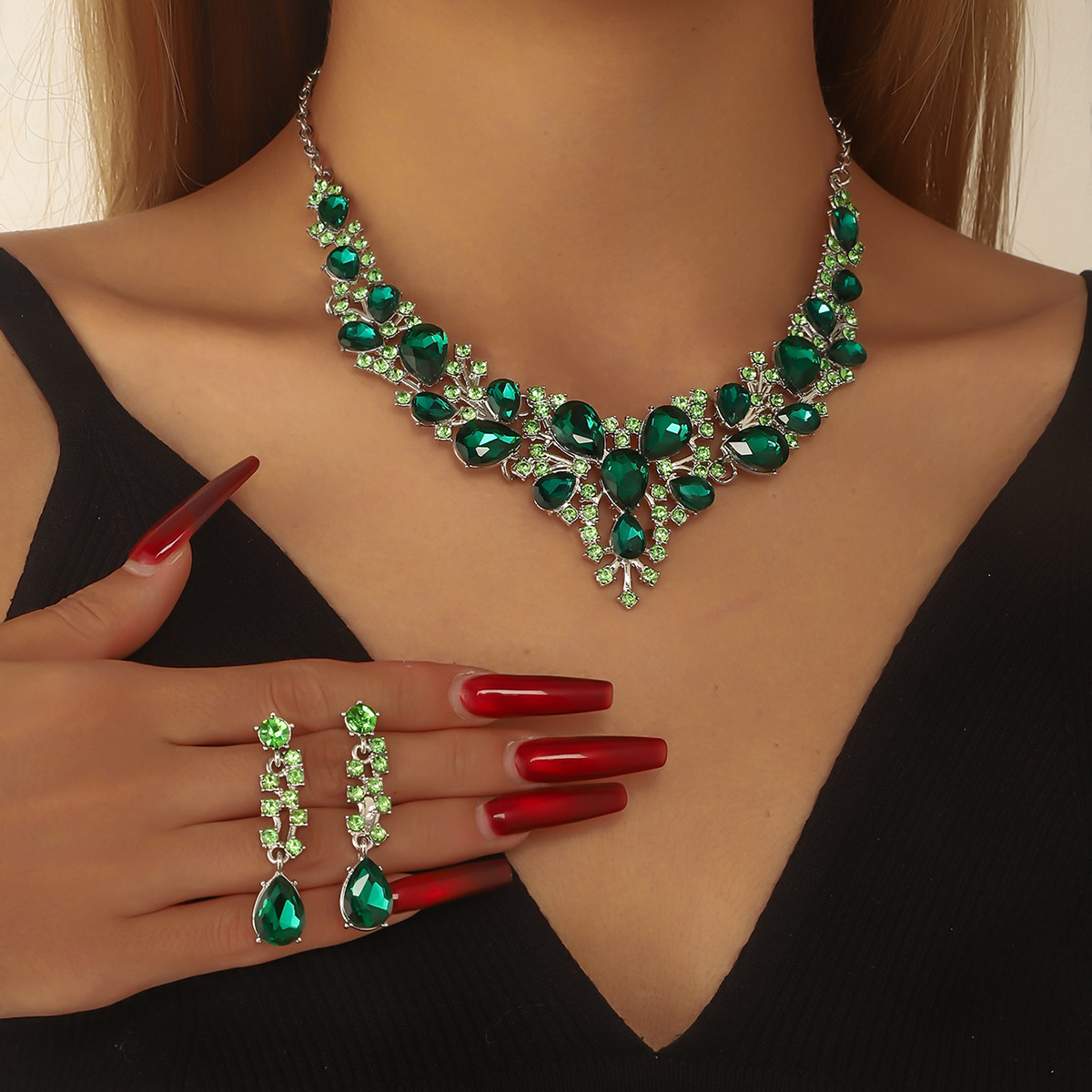 Necklace Earrings European & American Style Crystal Bridal W Jewelry Set thumbnail 3