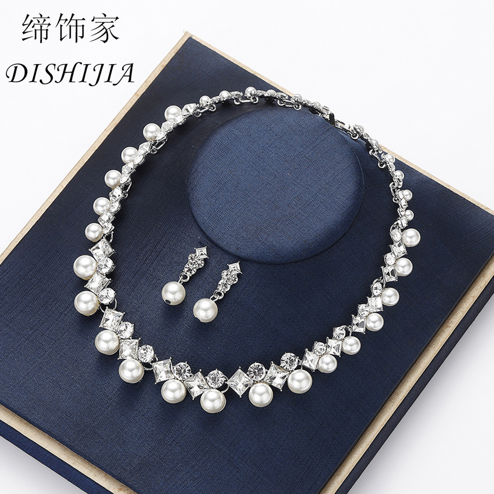 Necklace Earrings European & American Style Pearl Bridal Wed Jewelry Set