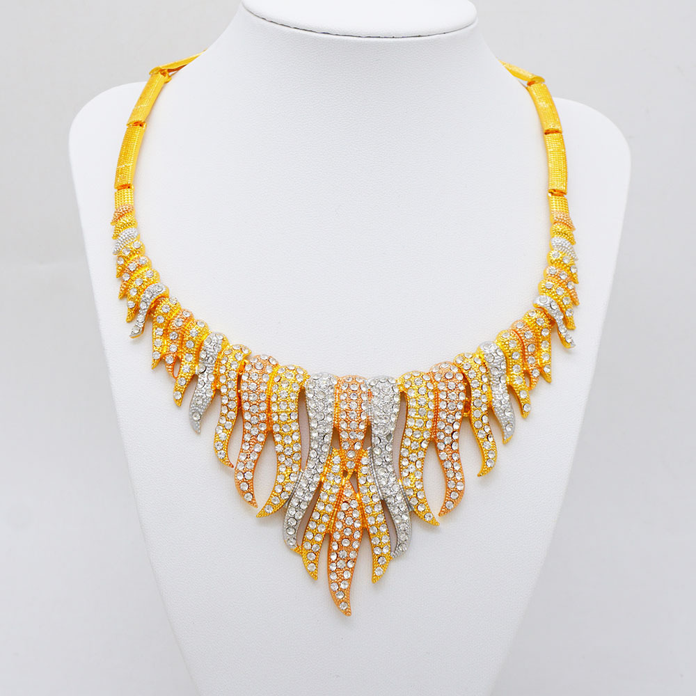 24K Gold Plated 4-Piece Ring Necklace Earrings Bracelet Crystal Jewelry Set - view 2